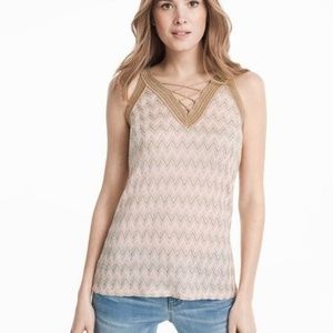 White House Black Market Chevron Knit LaceUp Tank